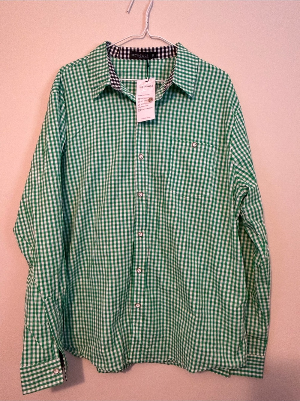 Qzyigwcs Men's Green Gingham Button-Up Shirt size XL NWT